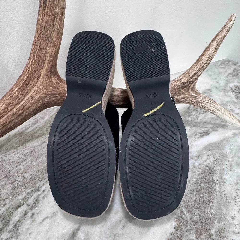 TOMS Diana Black Suede Espadrille Platform Wedge Sandals Womens 9.5
